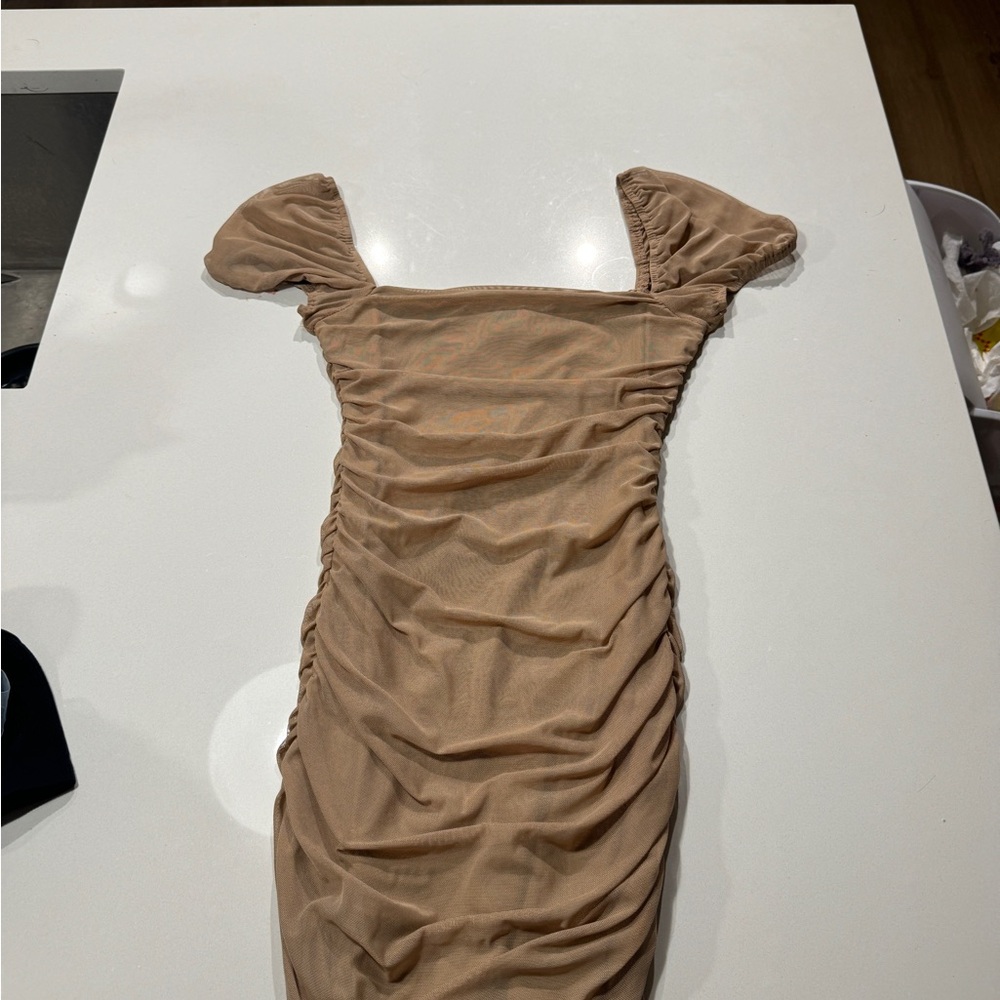 Princess Polly Tan Ruched Bodycon Mini Dress